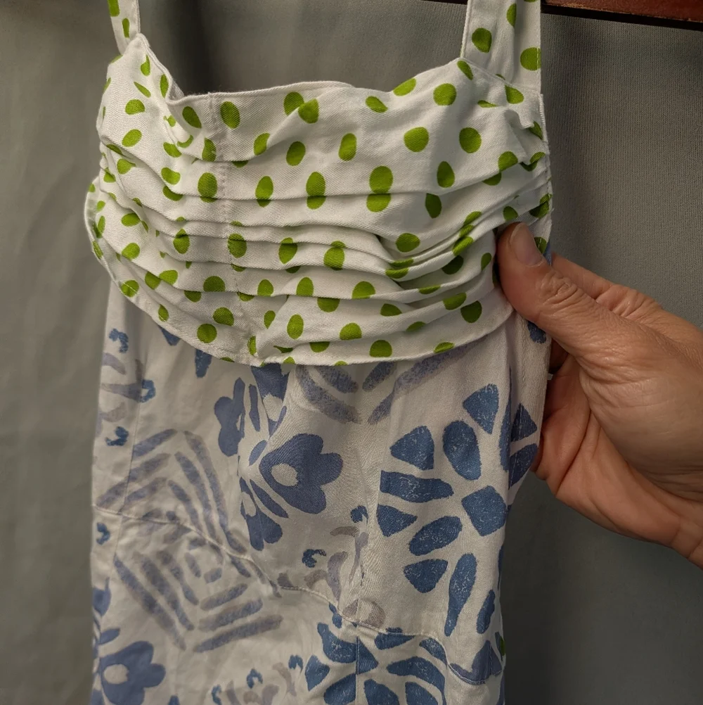 Martha Stewart Blue Floral and Green Dot Cotton Apron